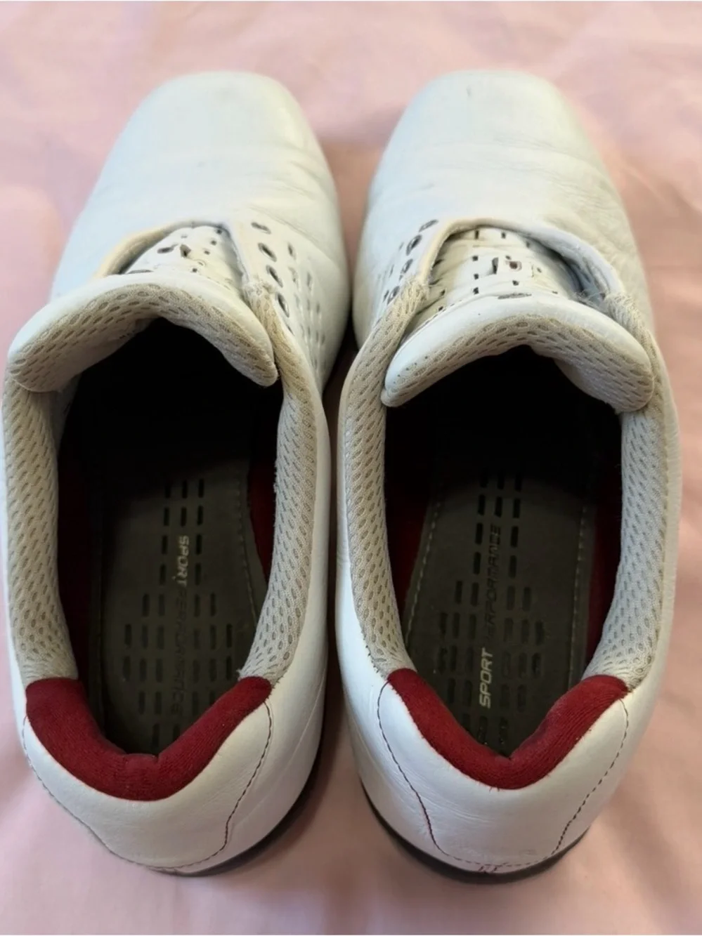 Nike Power Channel men’s athletic/golf sneakers Shoes leather 9.5 white/Red